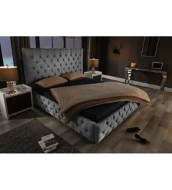 Łóżko tapicerowane PARIS CHESTERFIELD 180 cm x 200 cm Szare lniane*Invicta Interior New