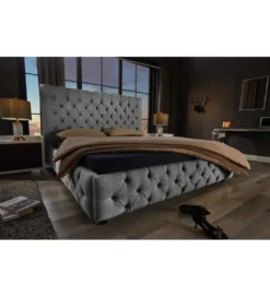 Łóżko tapicerowane PARIS CHESTERFIELD 180 cm x 200 cm Szare lniane*Invicta Interior New