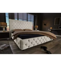 Łóżko tapicerowane PARIS CHESTERFIELD 180 cm x 200 cm beżowe lniane*Invicta Interior Hot