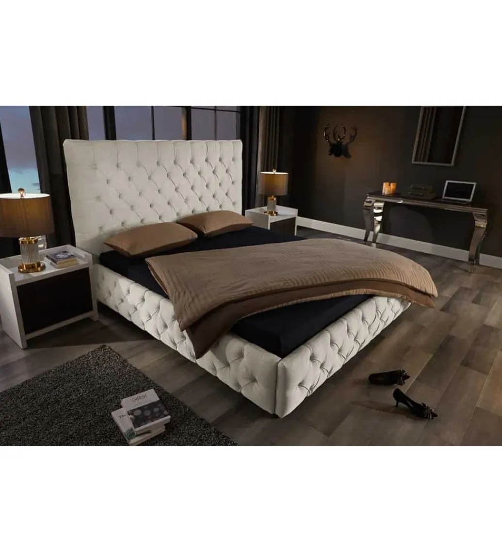Łóżko tapicerowane PARIS CHESTERFIELD 180 cm x 200 cm beżowe lniane*Invicta Interior Hot