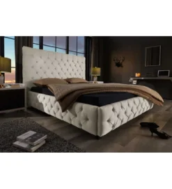 Łóżko tapicerowane PARIS CHESTERFIELD 180 cm x 200 cm beżowe lniane*Invicta Interior Hot