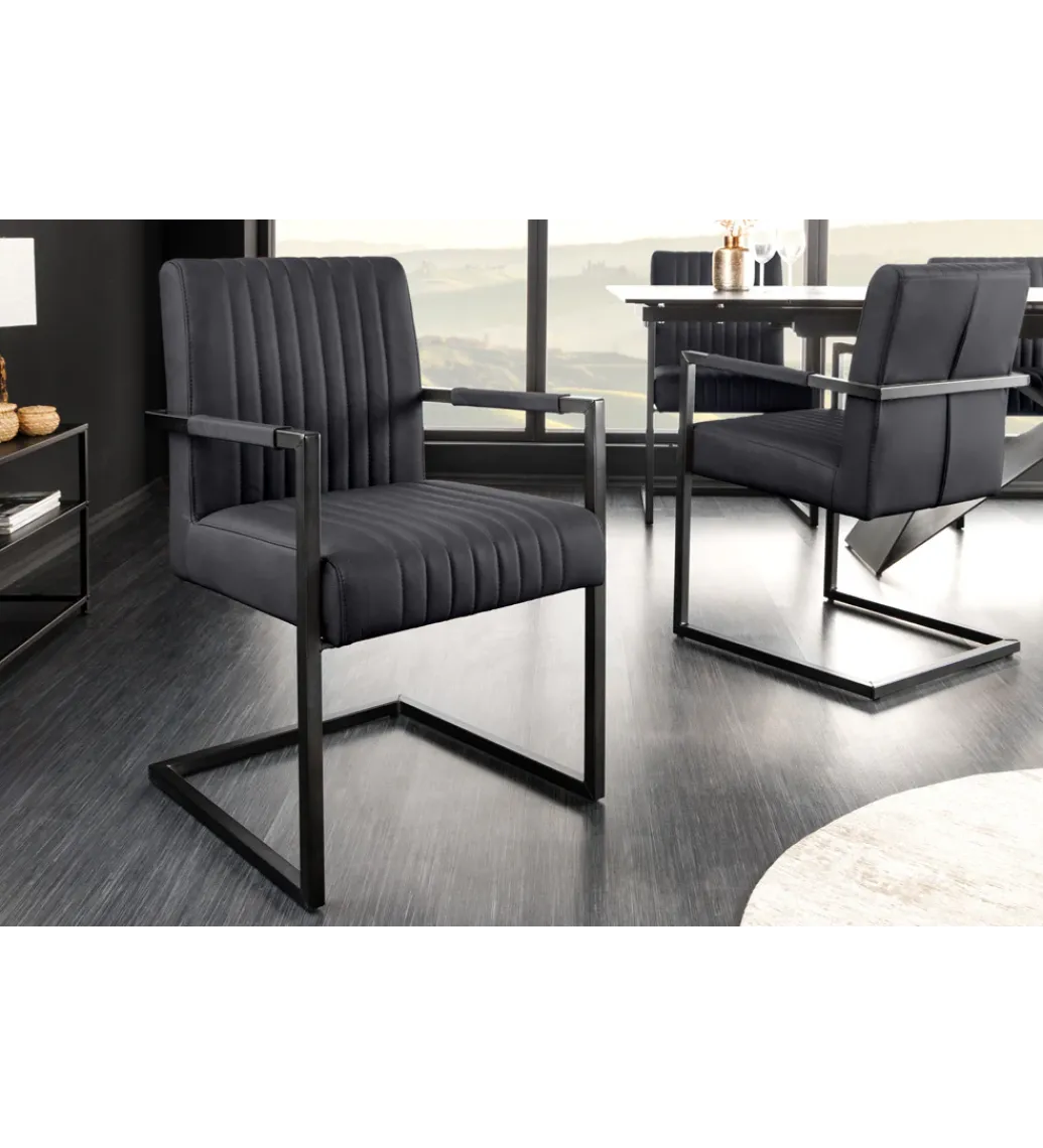 Krzesło BIG ASTON skórzane czarne*Invicta Interior Discount