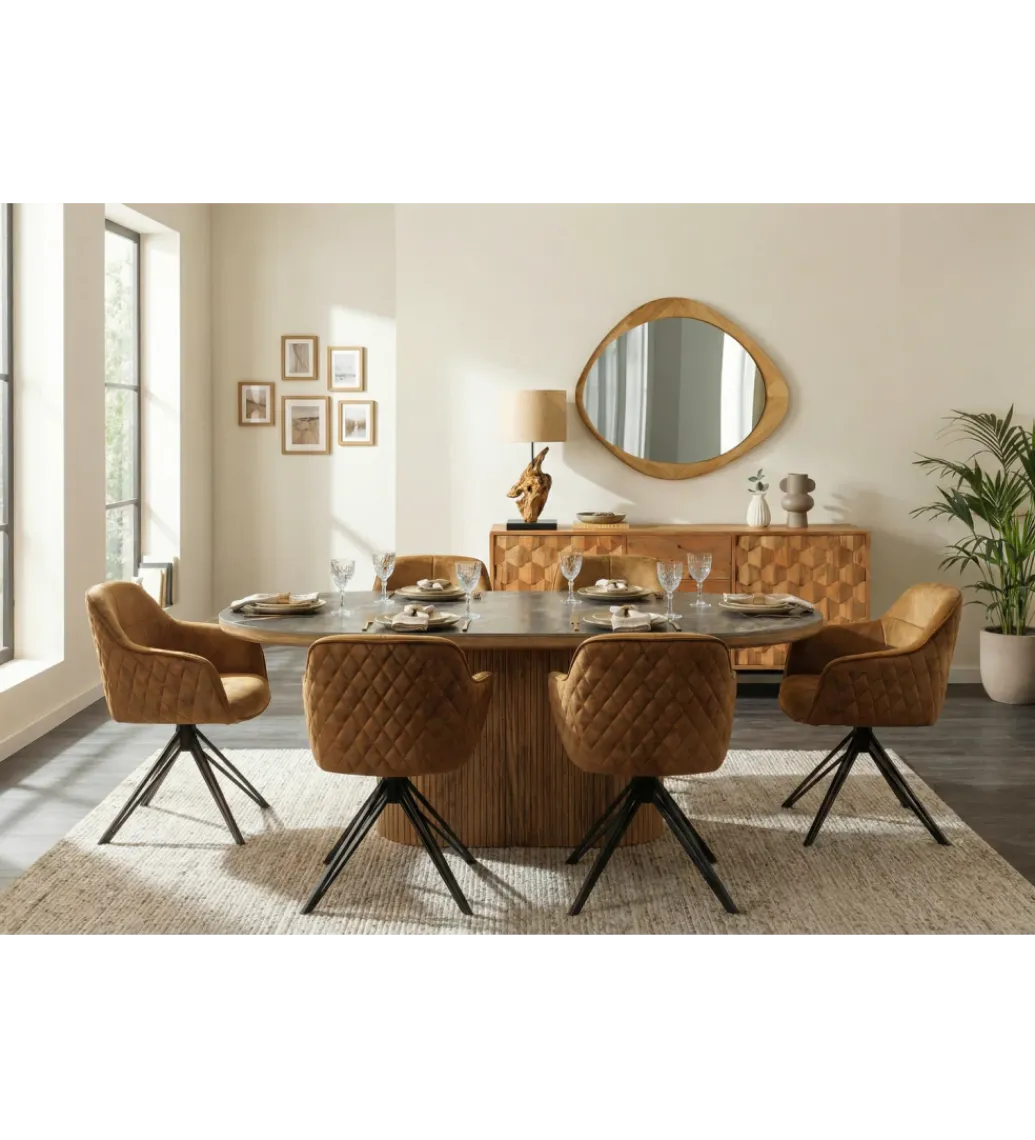 Krzesło EDMONTON obrotowe 180 stopni welur ciemna musztarda*Invicta Interior Discount