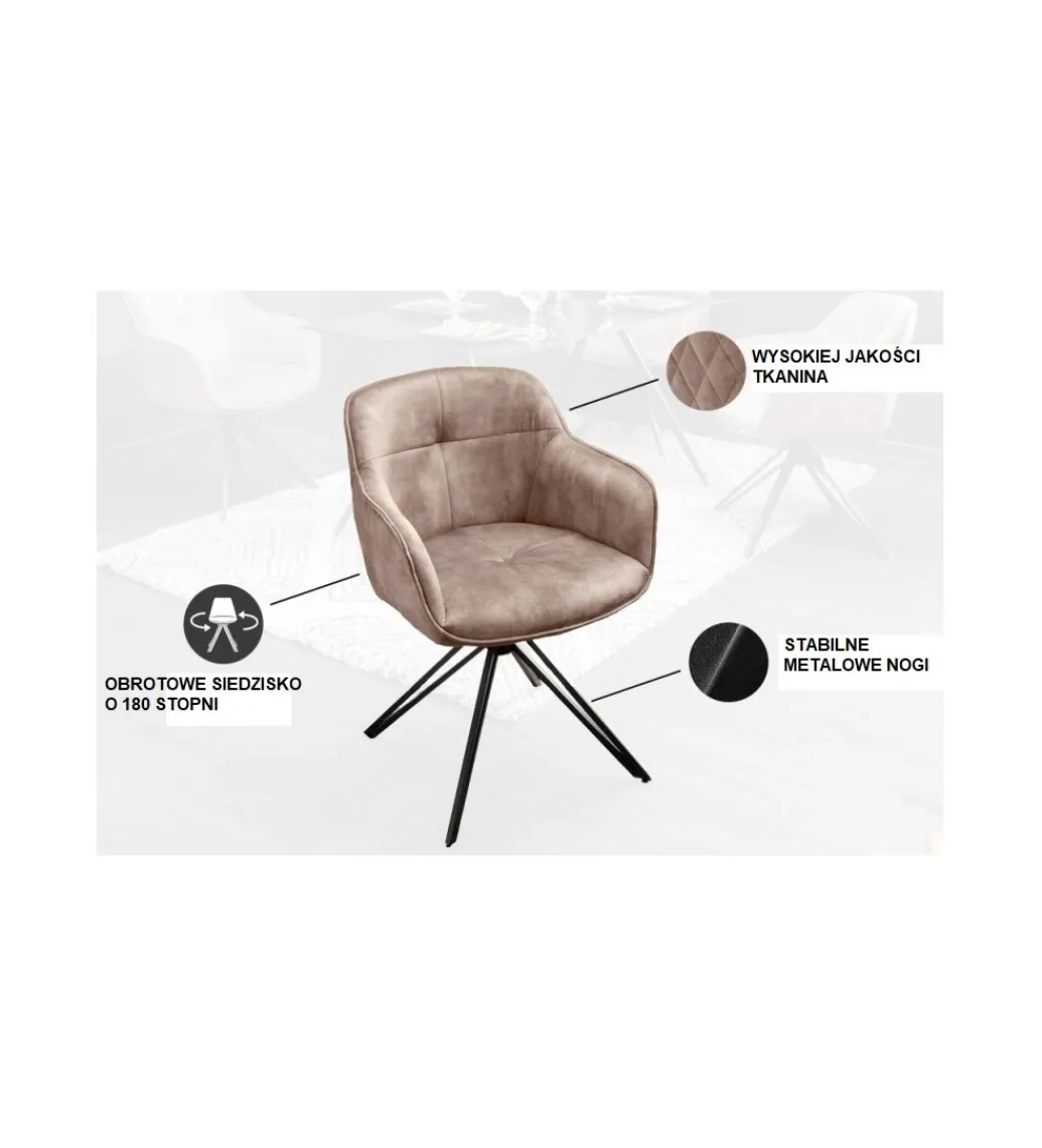 Krzesło Edmonton obrotowe 180 stopni greige velvet*Invicta Interior Sale