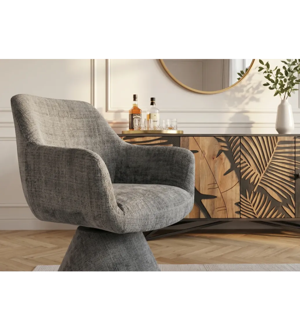 Krzesło obrotowe AMBIENTO 79 cm 180 stopni chenille szare*Invicta Interior - przedsprzedaż Online
