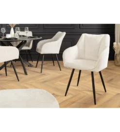 Krzesło obrotowe AVIGNON chenille beige czarne nogi*Invicta Interior Online