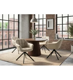 Krzesło obrotowe PAPILLON 83 cm 180 stopni skórzane beżowe*Invicta Interior - przedsprzedaż Outlet
