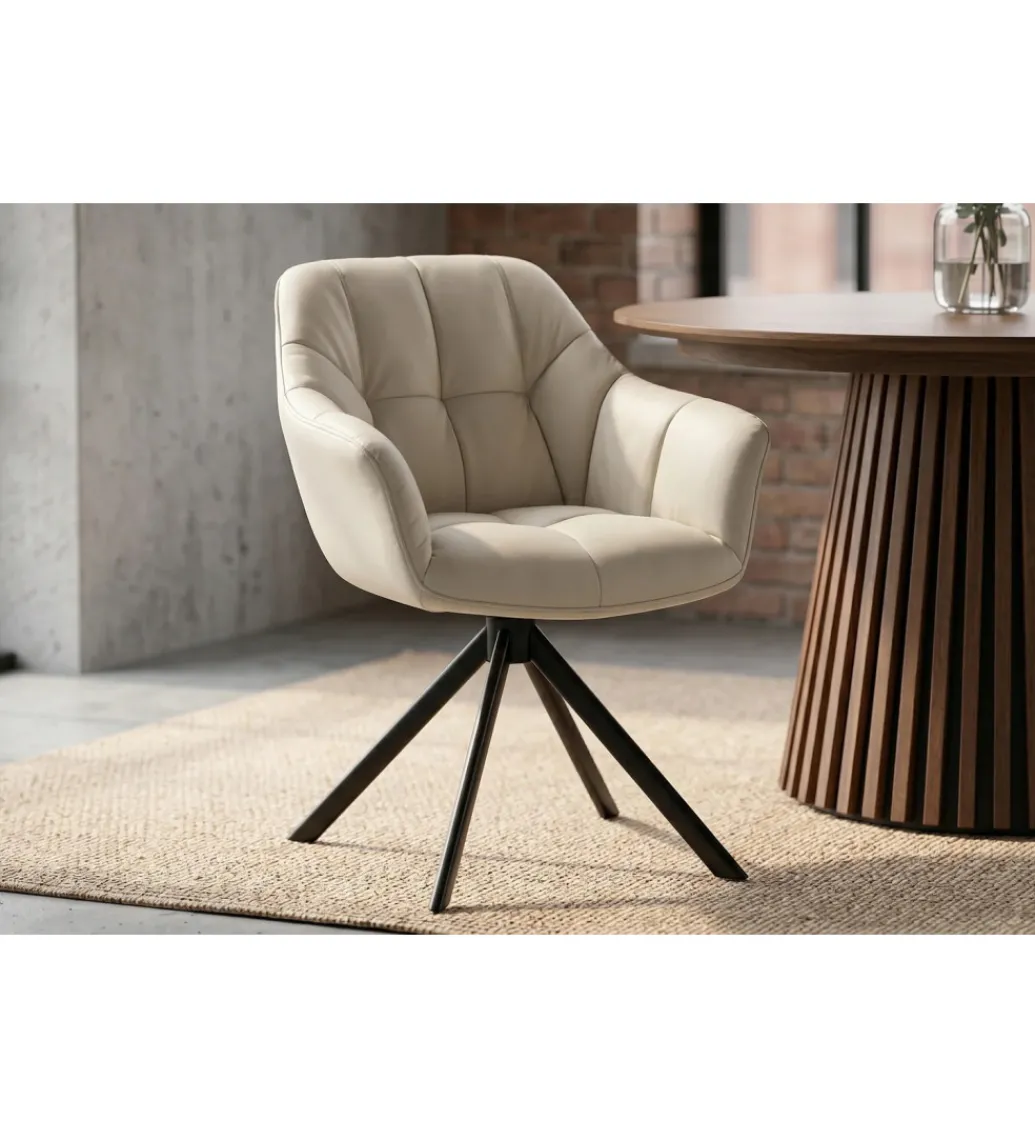 Krzesło obrotowe PAPILLON 83 cm 180 stopni skórzane beżowe*Invicta Interior - przedsprzedaż Outlet