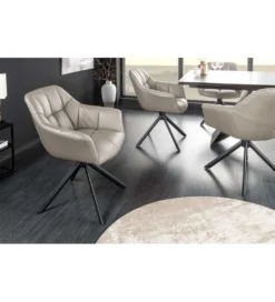 Krzesło obrotowe PAPILLON 83 cm 180 stopni skórzany taupe*Invicta Interior