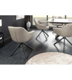 Krzesło obrotowe PAPILLON 83 cm 180 stopni skórzany taupe*Invicta Interior