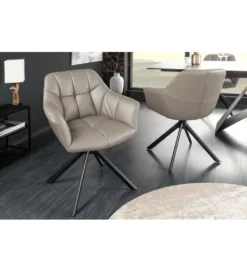 Krzesło obrotowe PAPILLON 83 cm 180 stopni skórzany taupe*Invicta Interior