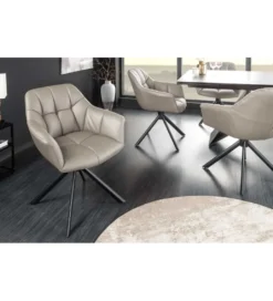 Krzesło obrotowe PAPILLON 83 cm 180 stopni skórzany taupe*Invicta Interior