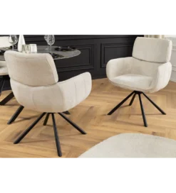 Krzesło obrotowe UNIQUE 180 stopni chenille szampański beż*Invicta Interior Discount