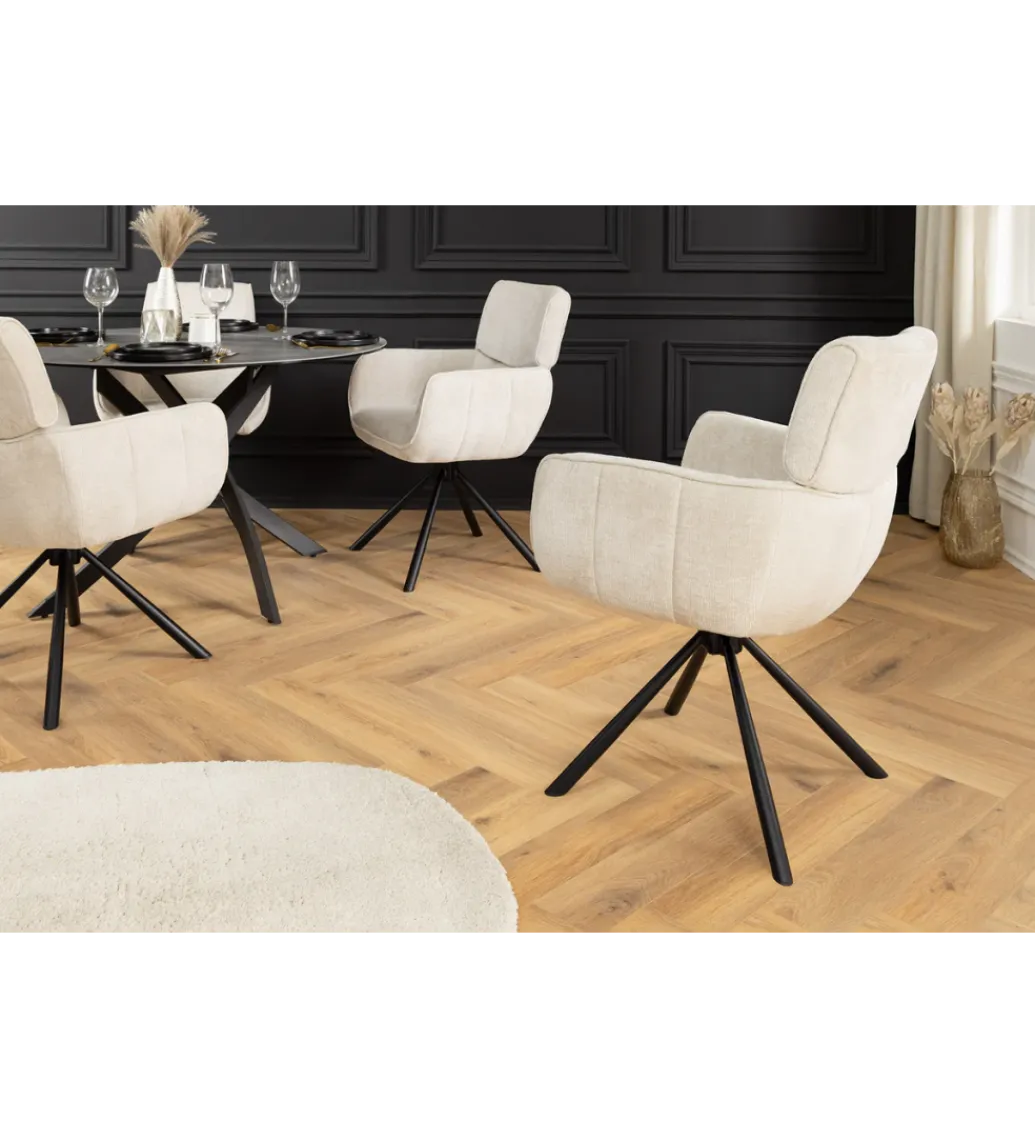 Krzesło obrotowe UNIQUE 180 stopni chenille szampański beż*Invicta Interior Discount