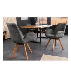Krzesło obrotowe ZENI bouclé ciemny szary 360 stopni*Invicta Interior New
