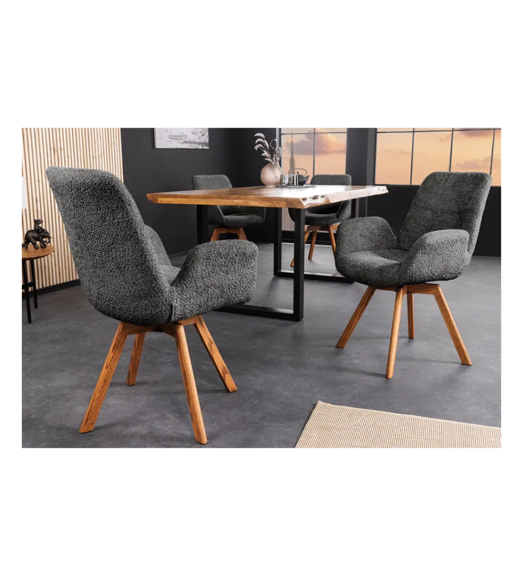 Krzesło obrotowe ZENI bouclé ciemny szary 360 stopni*Invicta Interior New