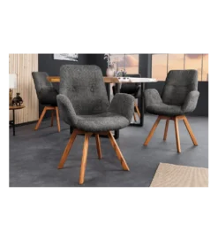Krzesło obrotowe ZENI bouclé ciemny szary 360 stopni*Invicta Interior New