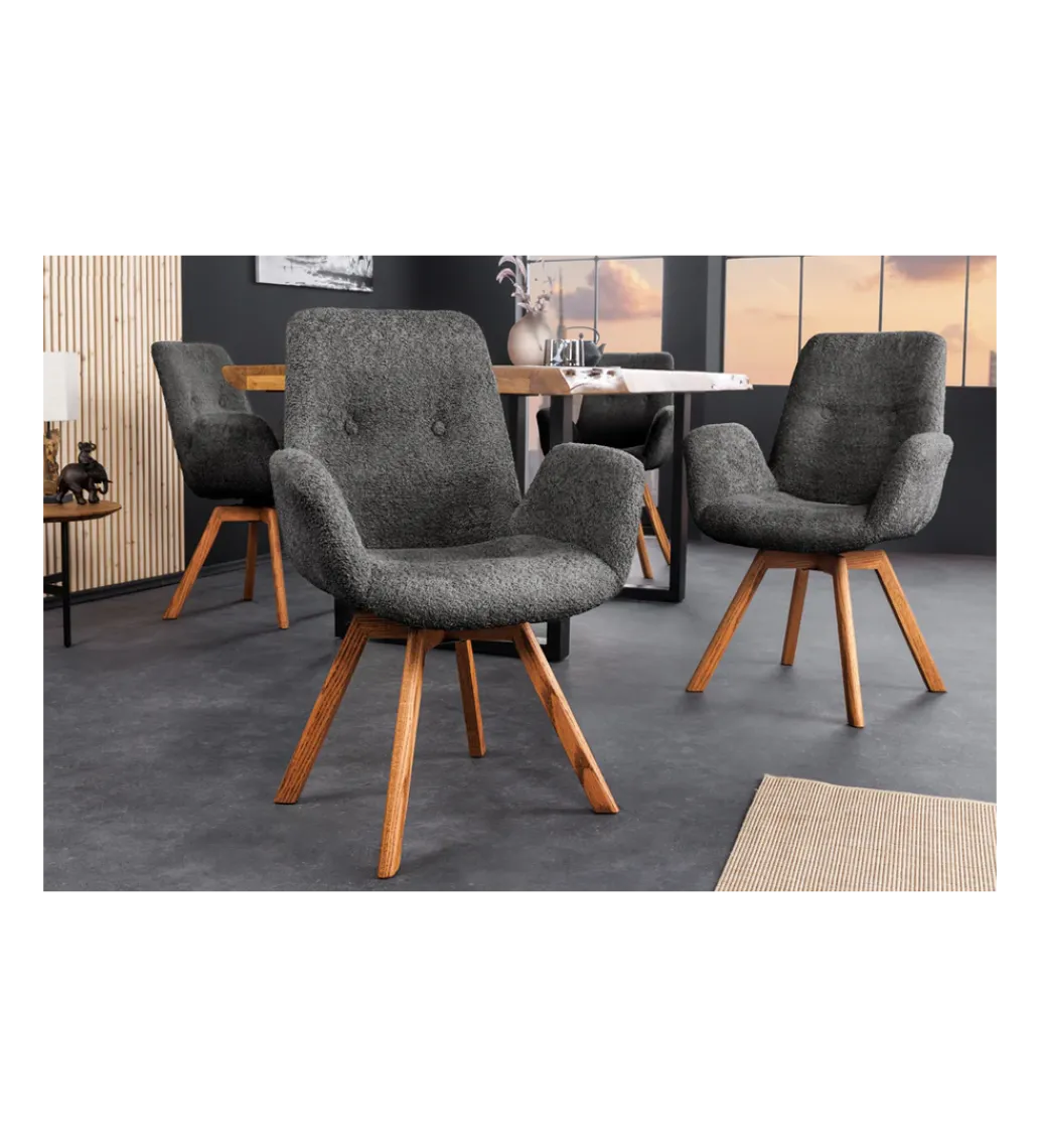 Krzesło obrotowe ZENI bouclé ciemny szary 360 stopni*Invicta Interior New