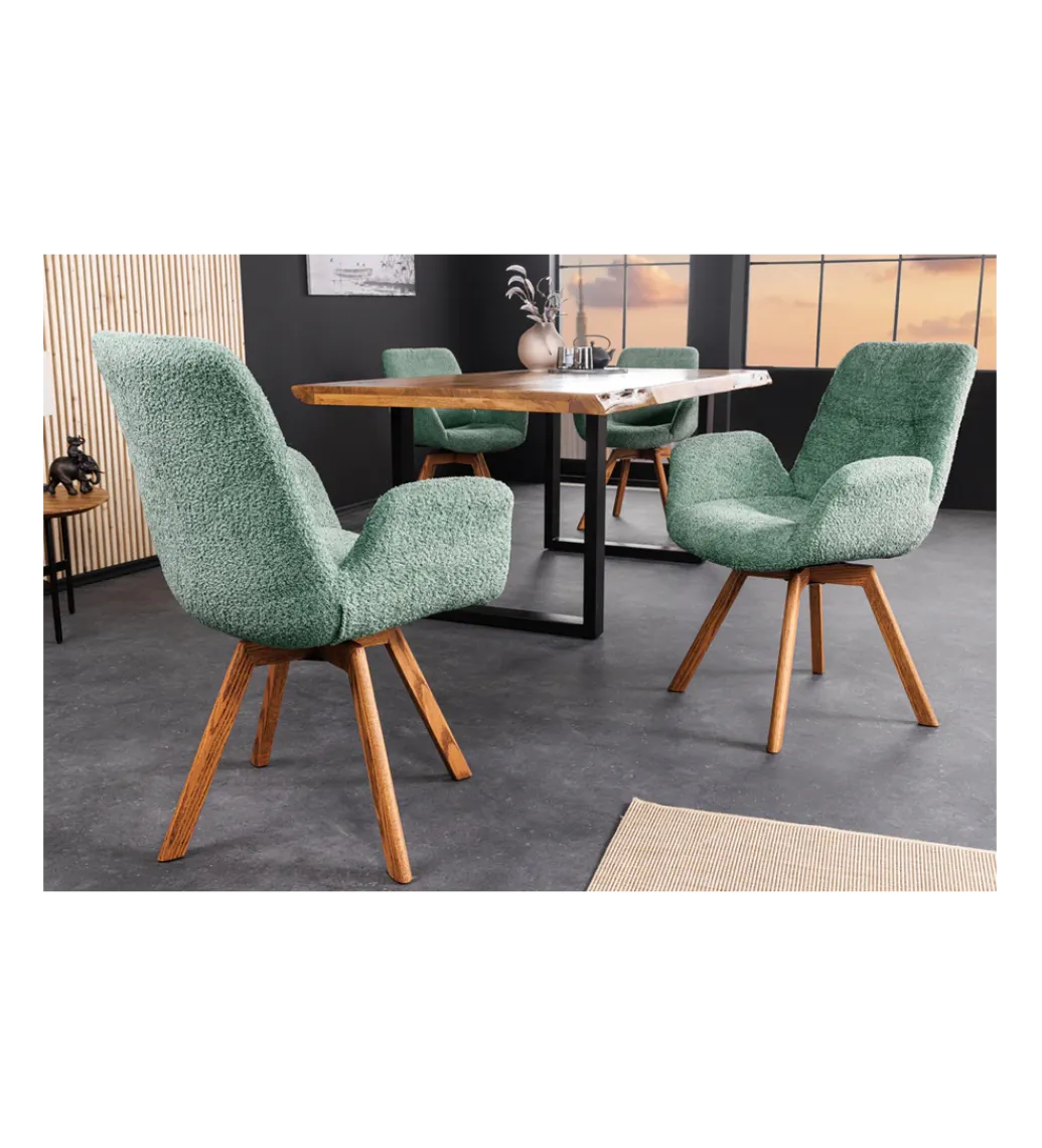 Krzesło obrotowe ZENI bouclé miętowy 360 stopni*Invicta Interior Outlet