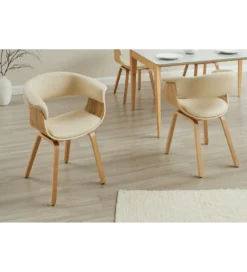 Krzesło ORGANIC skórzane kremowe drewno dębu naturalne*Invicta Interior