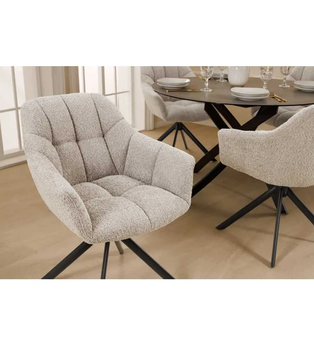 Krzesło PARKO obrotowe 180 stopni bouclé beżowy*Invicta Interior Discount