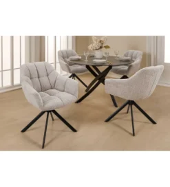 Krzesło PARKO obrotowe 180 stopni bouclé beżowy*Invicta Interior Discount
