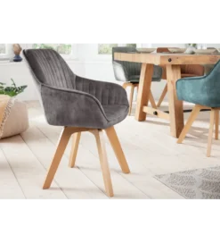 Krzesło RAMZES z obrotowym siedziskiem szare aksamit*Invicta Interior Outlet