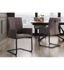 Krzesło SAMSON z podłokietnikami skóra taupe*Invicta Interior Discount