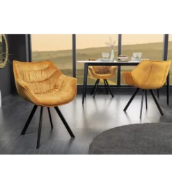 Krzesło THE DUTCH COMFORT z podłokietnikami welur musztardowy*Invicta Interior Best