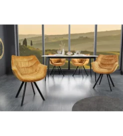 Krzesło THE DUTCH COMFORT z podłokietnikami welur musztardowy*Invicta Interior Best