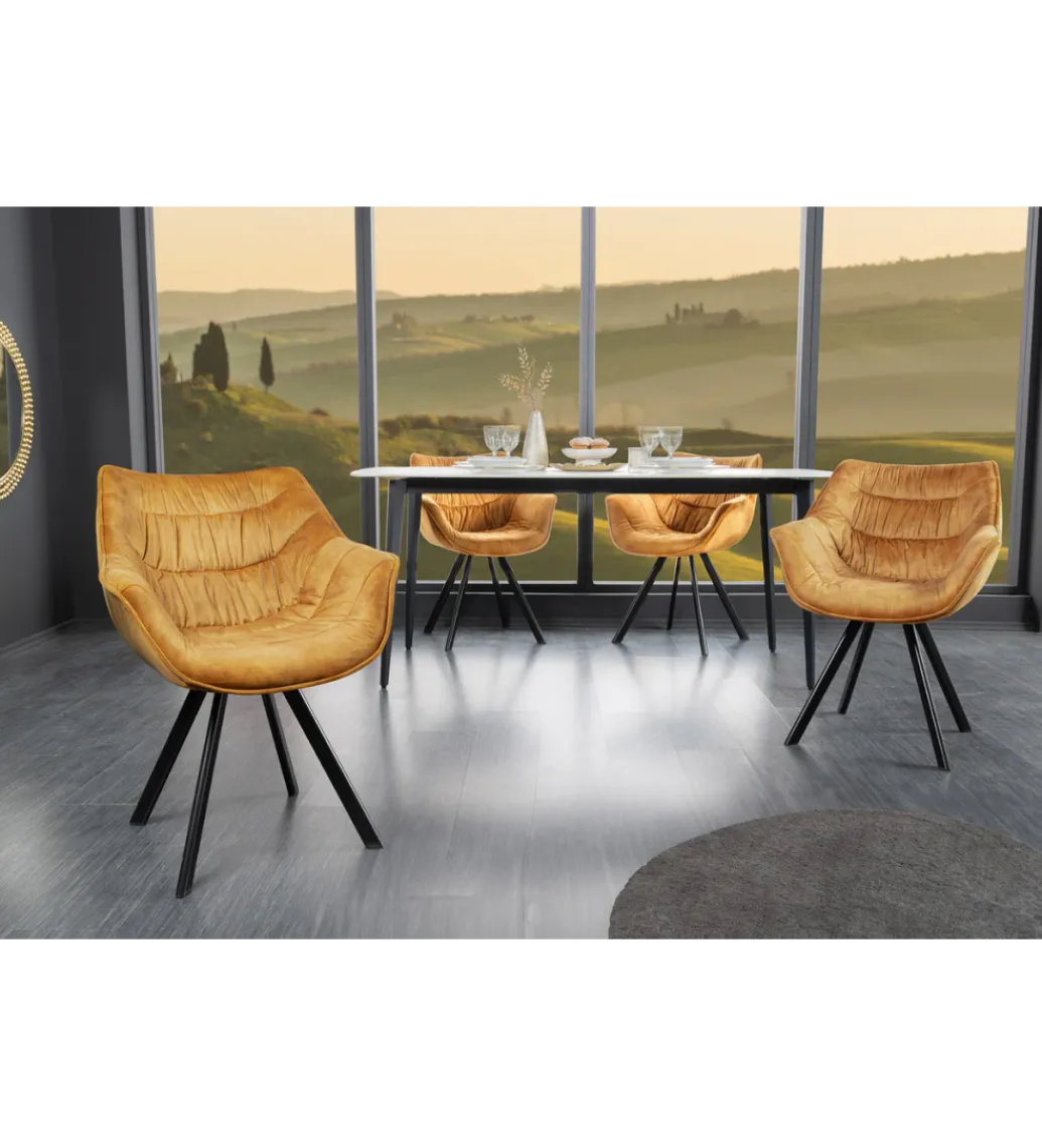 Krzesło THE DUTCH COMFORT z podłokietnikami welur musztardowy*Invicta Interior Best