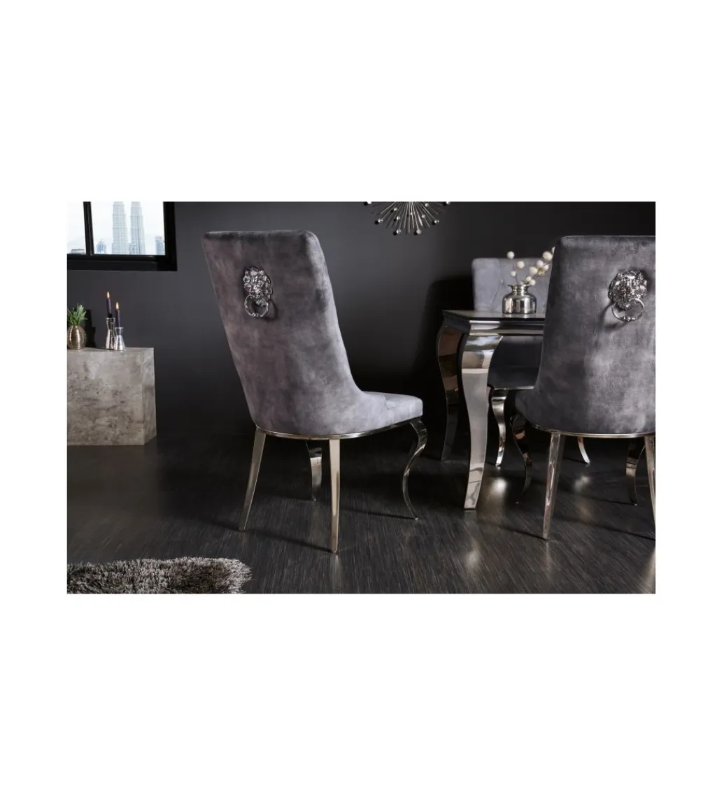 Krzesło VIENNA Modern Barock Gloria z kołatką szare*Invicta Interior Best