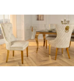 Krzesło z kołatką CASTLE welur beżowy*Invicta Interior Best
