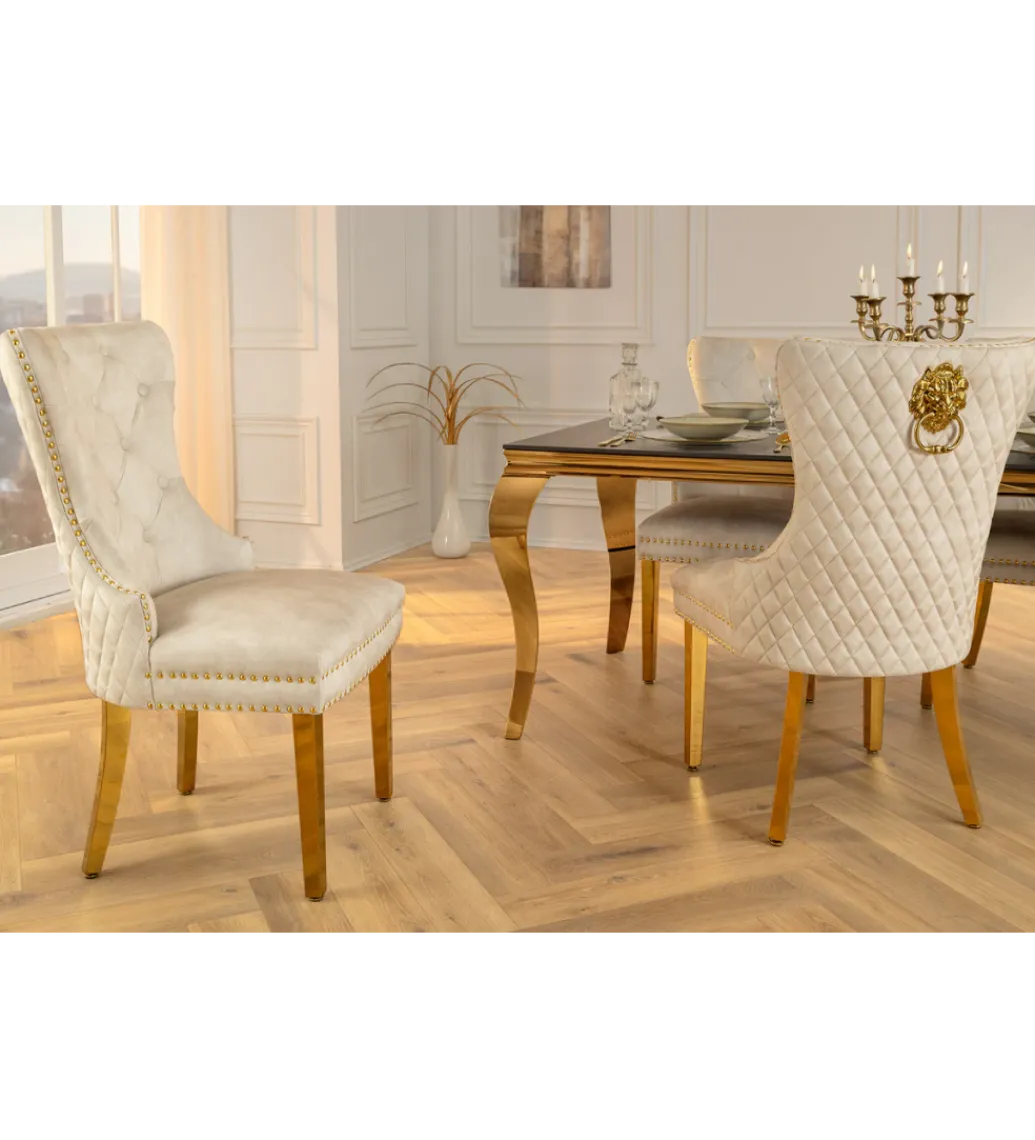 Krzesło z kołatką CASTLE welur beżowy*Invicta Interior Best