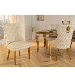Krzesło z kołatką CASTLE welur beżowy*Invicta Interior Best
