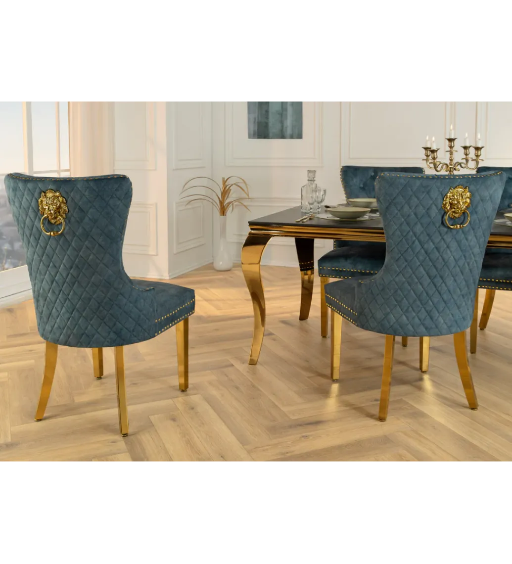 Krzesło z kołatką CASTLE welur kolor petrol*Invicta Interior Online