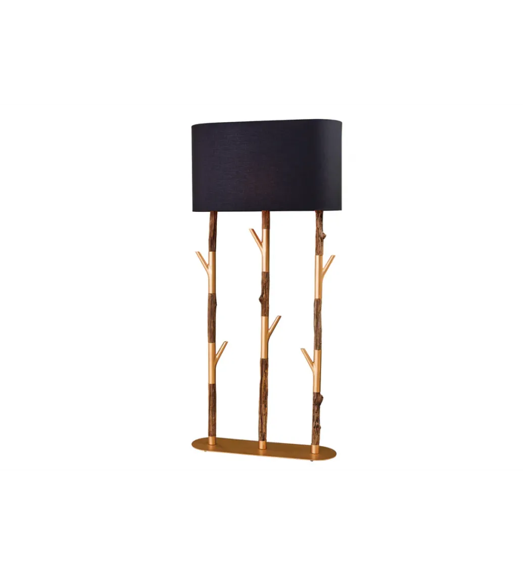Lampa stojąca WARDROBE 150 cm naturalny z abażurem czarno-złotym*Invicta Interior Discount