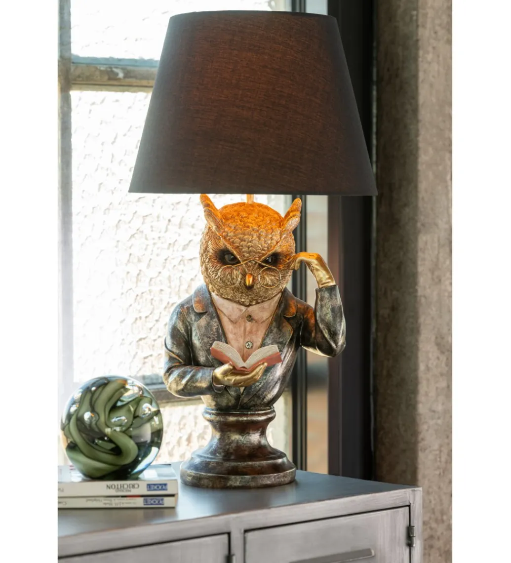 Lampa stołowa OWL SHADE 56 cm złoto antyczny brąz*J-Line Best