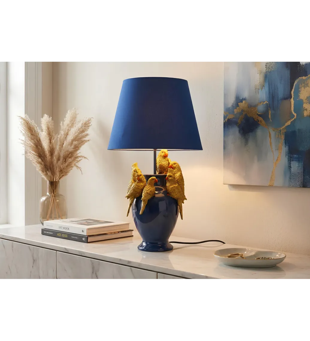 Lampa stołowa PARROT 50 cm niebieska złota*Invicta Interior Best