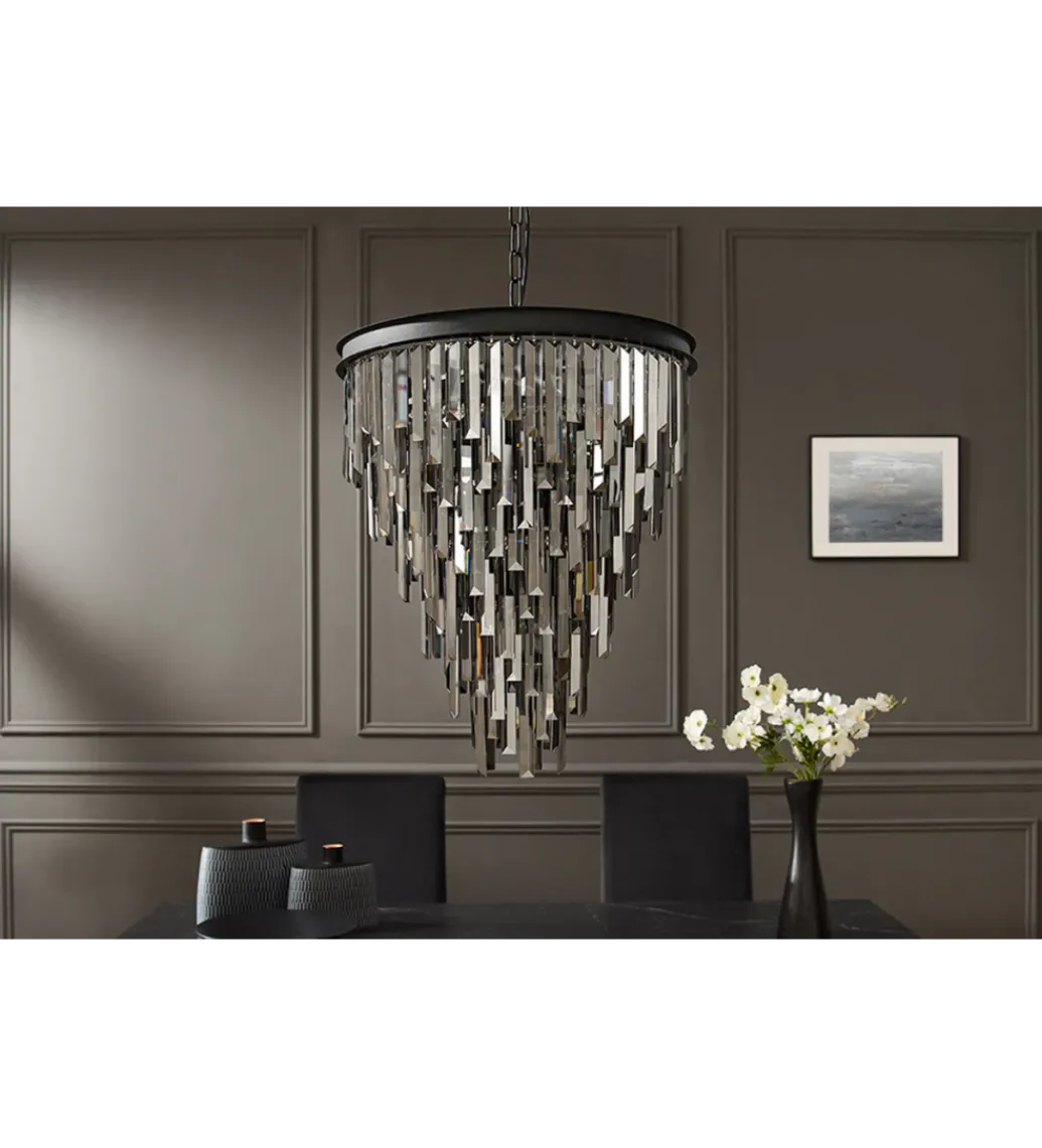 Lampa wisząca CRYSTAL 50 cm czarne szkło pryzmaty szare*Invicta Interior Sale