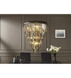 Lampa wisząca CRYSTAL 50 cm czarne szkło pryzmaty szare*Invicta Interior Sale