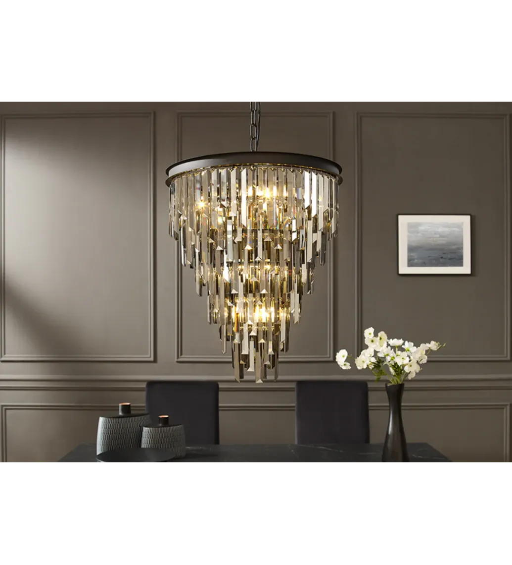 Lampa wisząca CRYSTAL 50 cm czarne szkło pryzmaty szare*Invicta Interior Sale