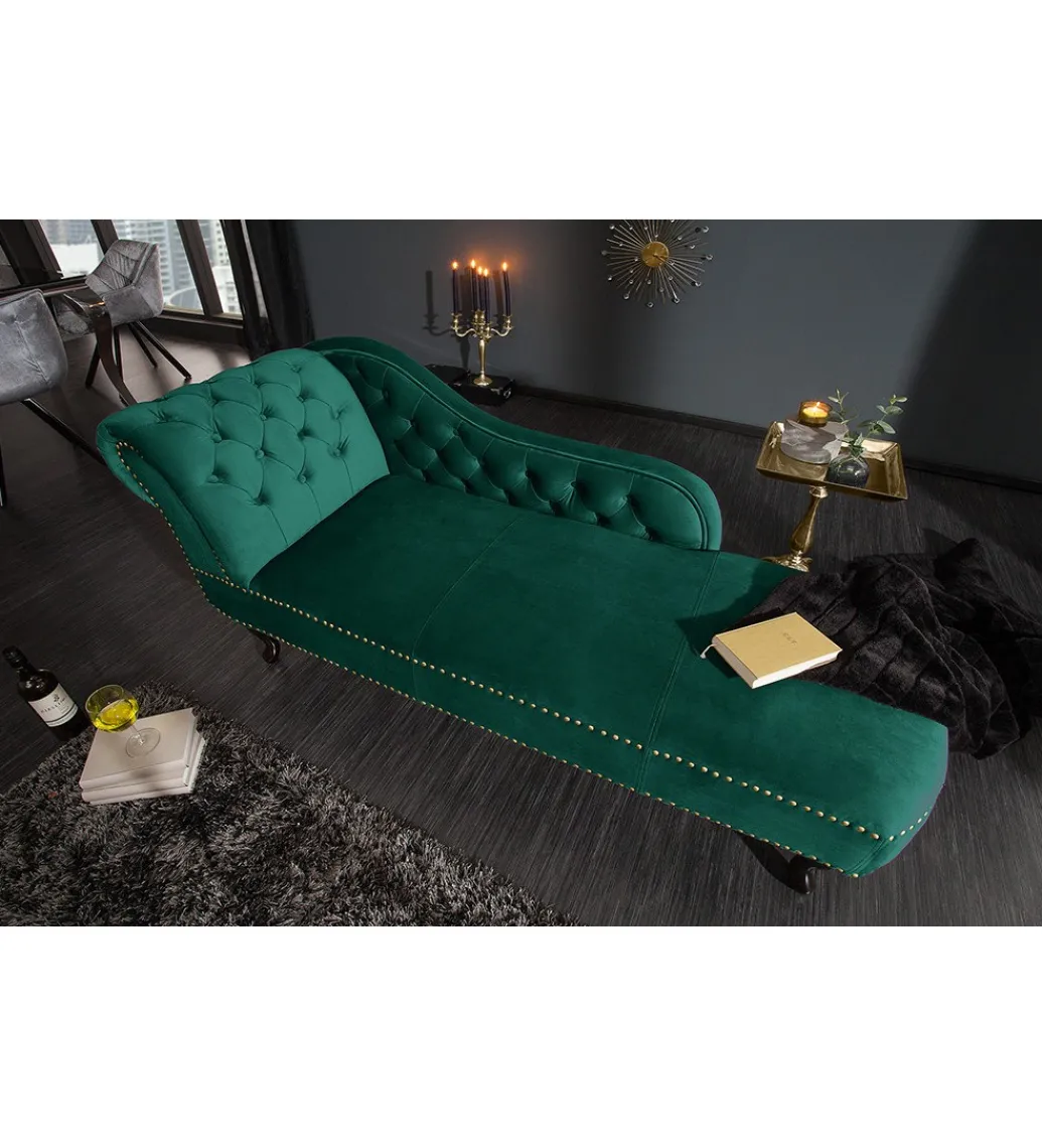 Leżanka BRIGIDA Chesterfield szmaragdowo zielony aksamit*Invicta Interior Online