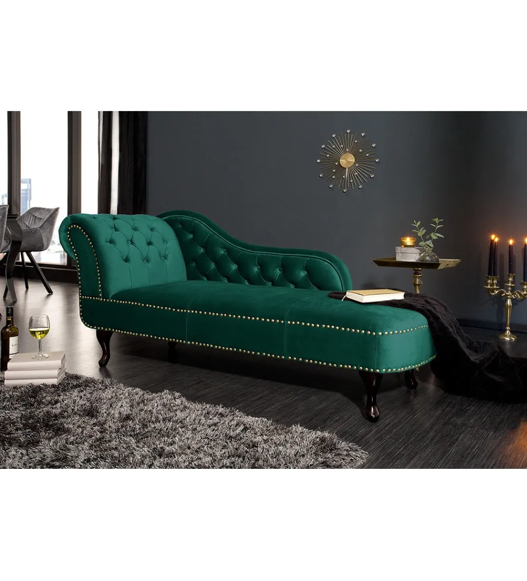 Leżanka BRIGIDA Chesterfield szmaragdowo zielony aksamit*Invicta Interior Online