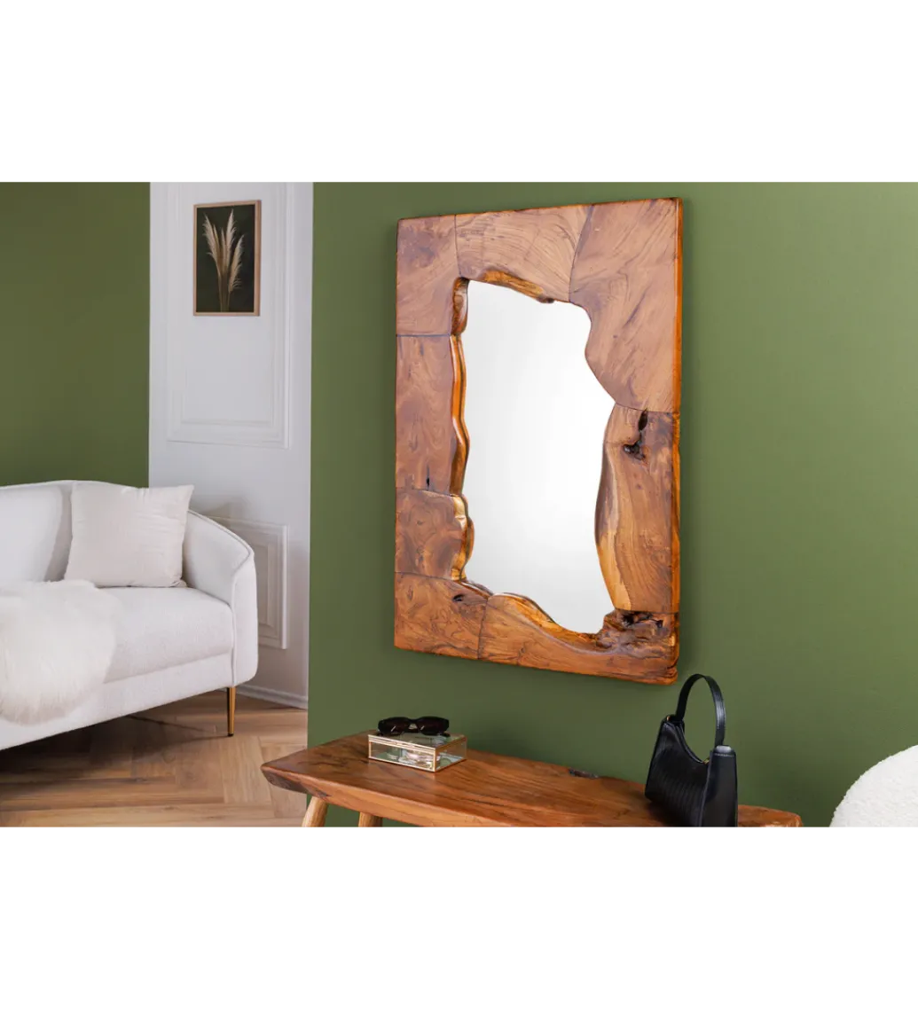 Lustro ścienne MOZAIKA 90 cm drewno tekowe*Invicta Interior