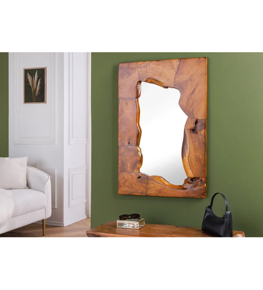 Lustro ścienne MOZAIKA 90 cm drewno tekowe*Invicta Interior
