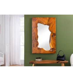 Lustro ścienne MOZAIKA 90 cm drewno tekowe*Invicta Interior