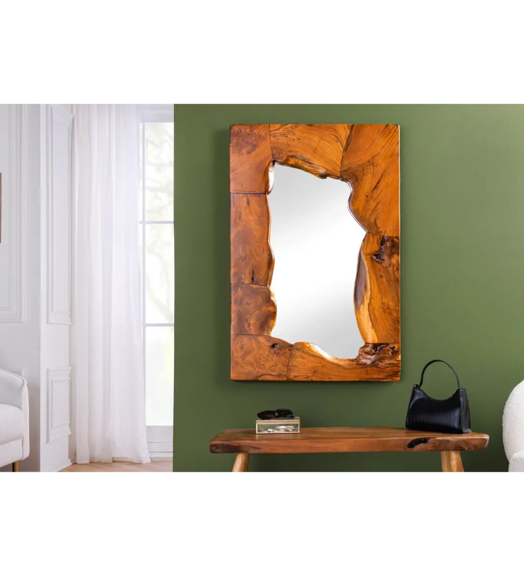 Lustro ścienne MOZAIKA 90 cm drewno tekowe*Invicta Interior
