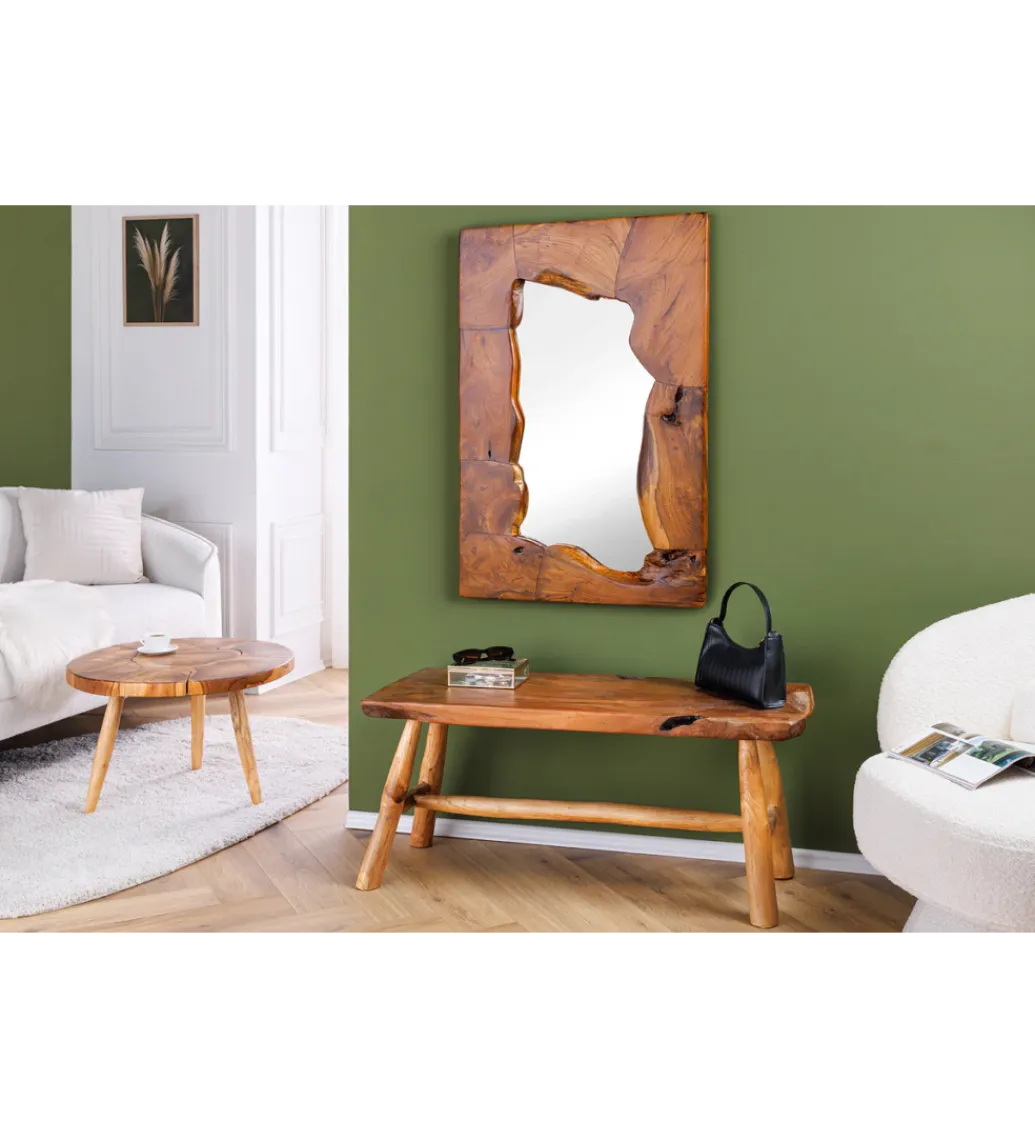 Lustro ścienne MOZAIKA 90 cm drewno tekowe*Invicta Interior