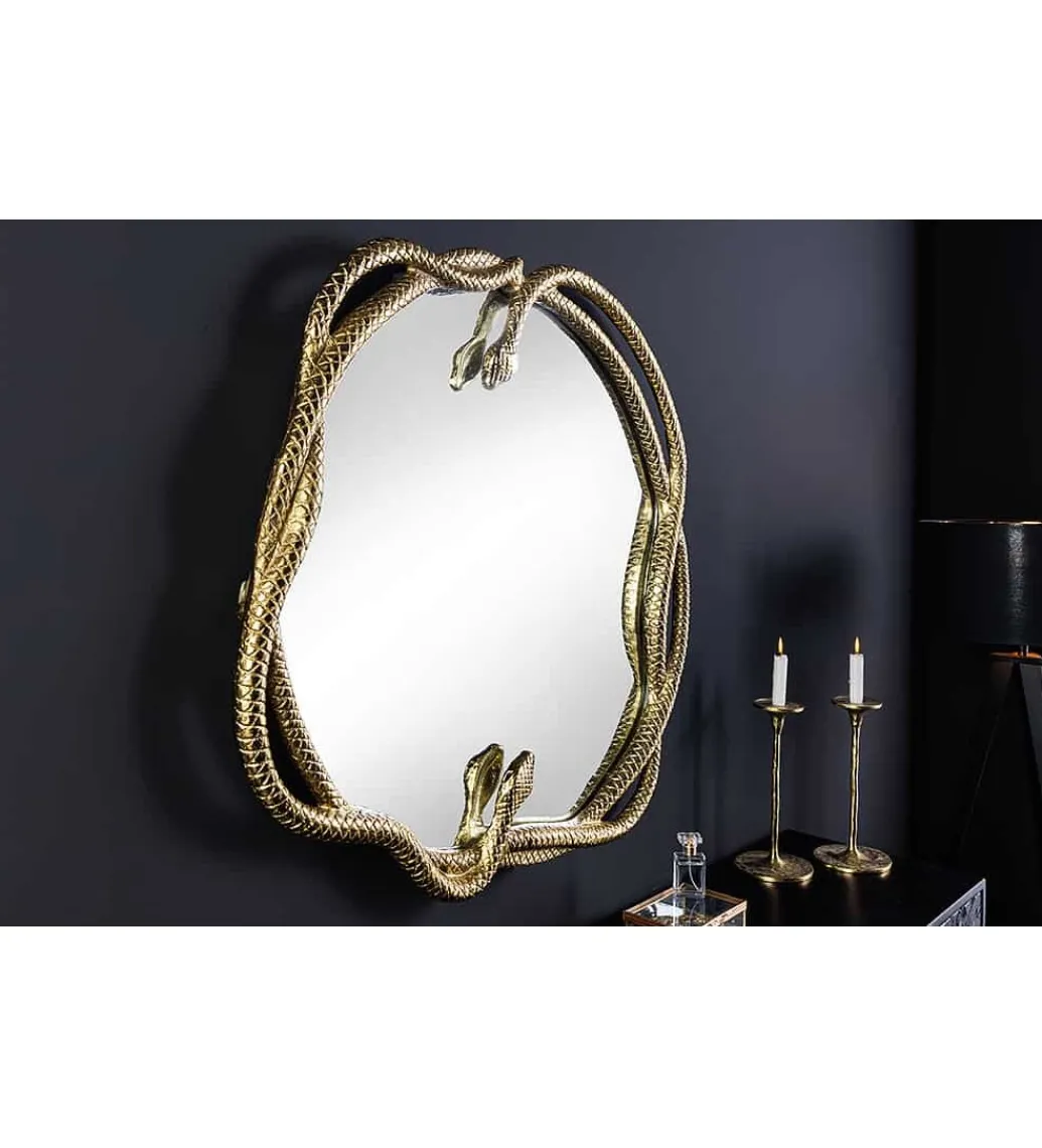 Lustro wiszące SNAKE XL 85 cm złote z elementem dekoracyjnym w kształcie węża*Invicta Interior Best